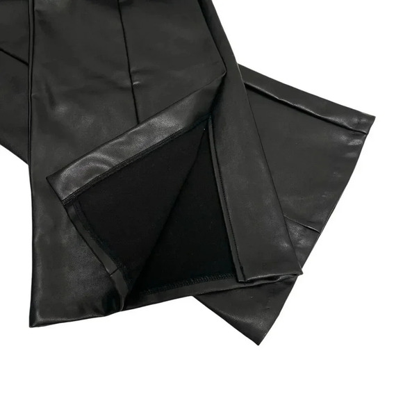 Abercrombie & Fitch Vegan Leather High Waisted Flared Split Hem Pants Black M - Picture 8 of 11
